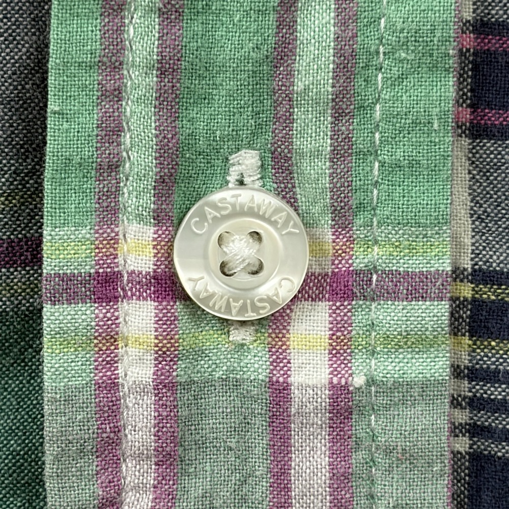 Castaway Nantucket Patchwork Madras Shirt Mens Medium Short Sleeve Plaid Coastal - Picture 5 of 9
